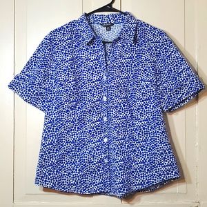 Blue Polka Dot Button Up Collar Blouse